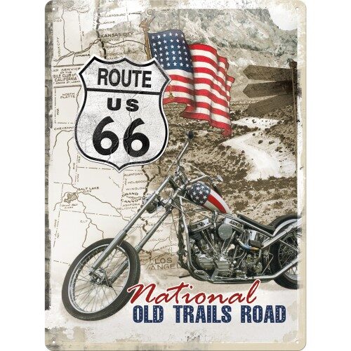 Blechschild 'Route 66, National Old Trail Roads'