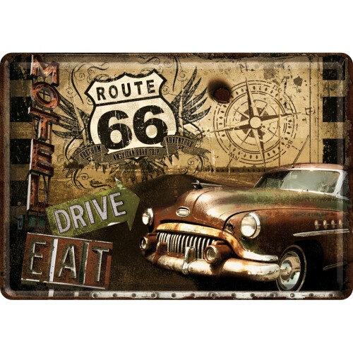 Blechpostkarte 'Route 66 Road Trip'